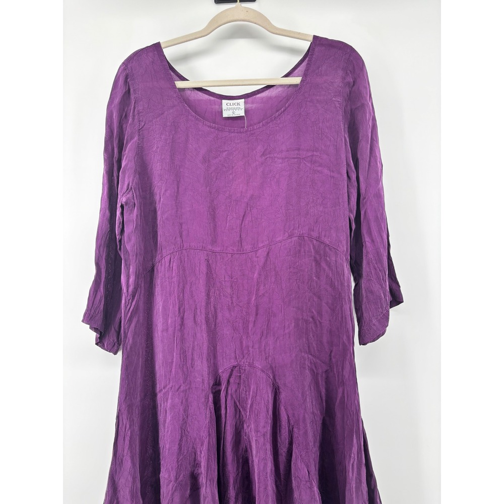 Click by Color Me Cotton Purple Crinkle Cupro Drape Dress Lagenlook Large NEW - Picture 2 of 8